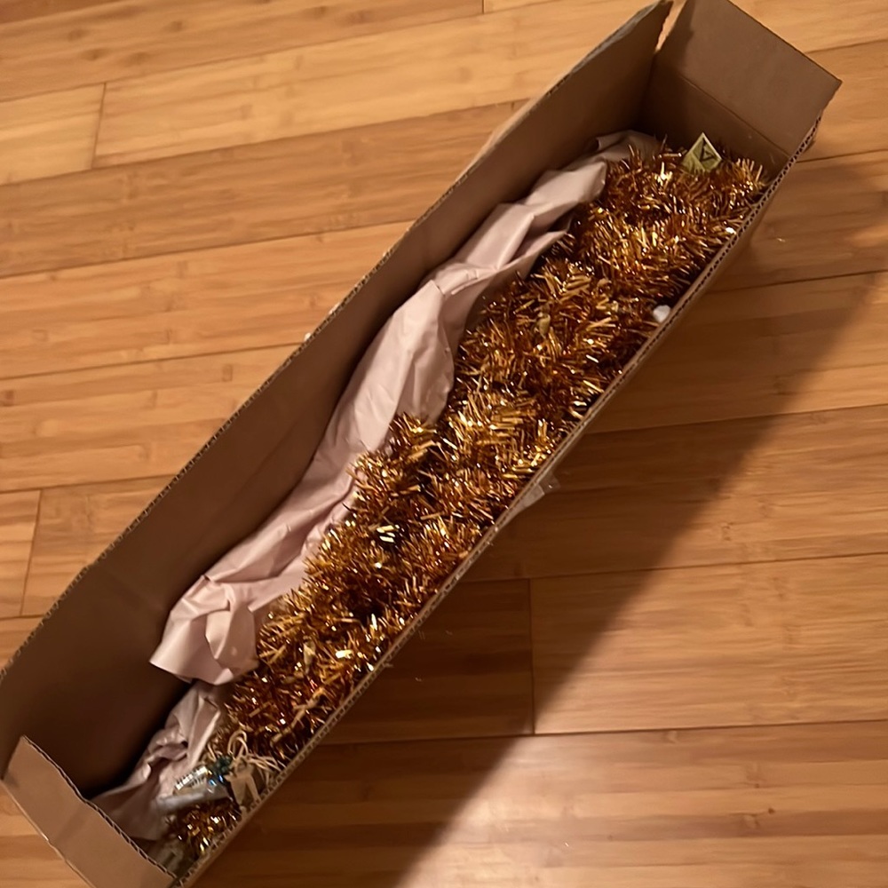 3'x14" antique gold pencil tree with 50 clear miniature lights NWT